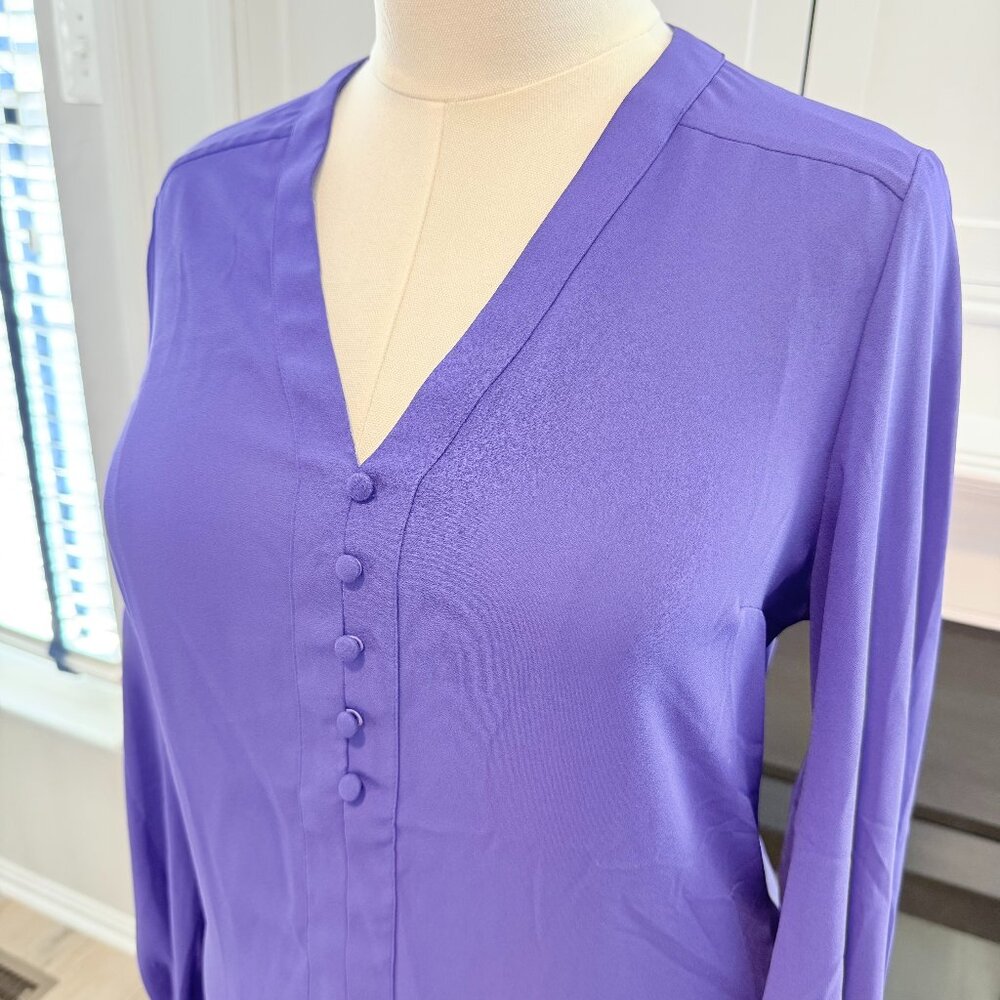 Express Button-Front Blouse – Vibrant Purple, Size Small 💜✨